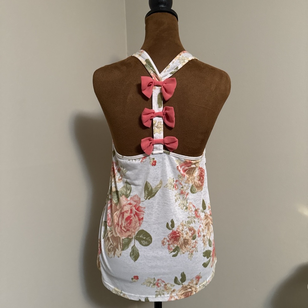 Floral Tank Top with Coral Bows